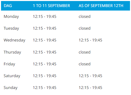 Openingstijden Gewijzigd September 2022 Engels Mobiel Openingstijden Gewijzigd September 2022 Engels Mobiel